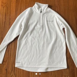 white fleece lined athletic half zip sweatshirt